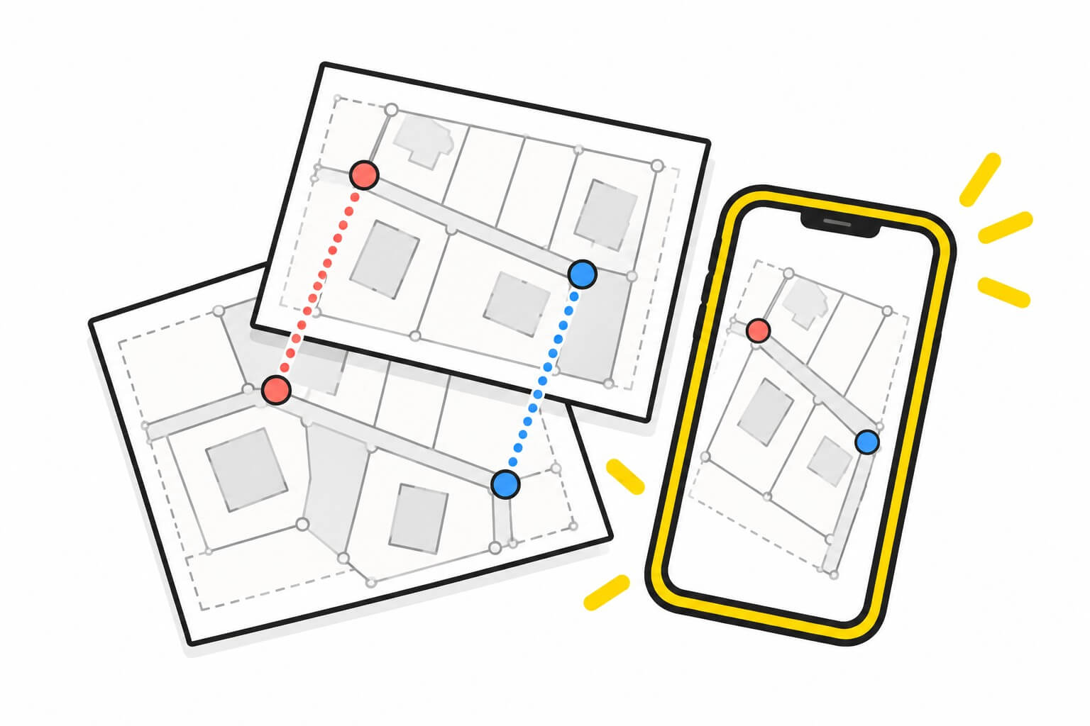 対応する2点で図面を合わせる